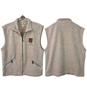 Calgary Stampede Tan Brown Full Zip Sherpa Fleece Rodeo Cowboy Logo Vest Large